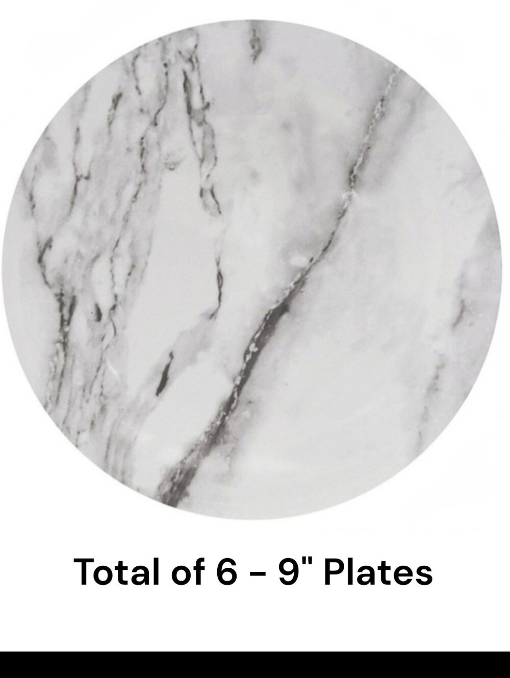 NWT 6 Elegant Marble Durable Salad Plates Round White Grey Faux Stone Sz 9"